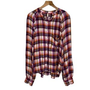 Anthropologie Pilcro Peasant Plaid Breezy Button Front Top Women’s Size Large